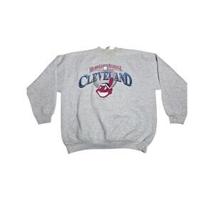 Vintage 1998 Cleveland Indians Sweatshirt Logo 7 MLB Chief Wahoo Gray XL 90s B27